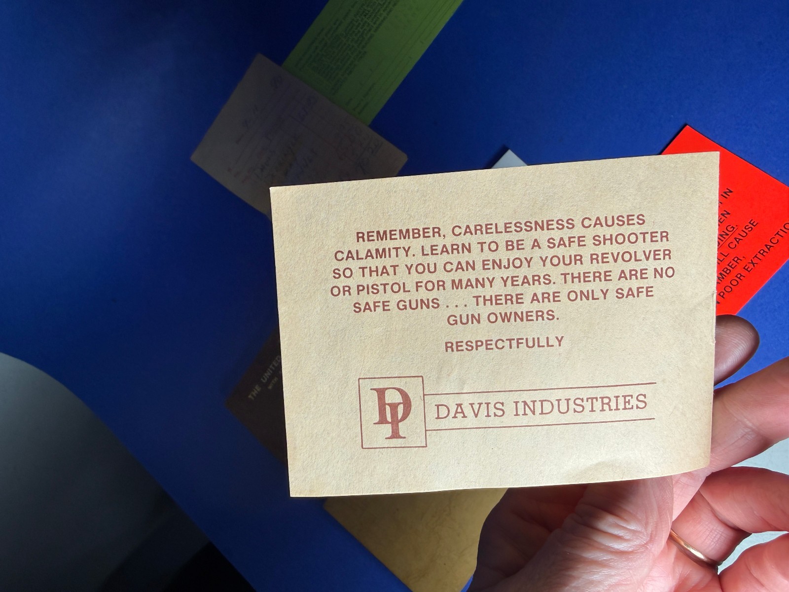 VTG DAVIS DERRINGER EMPTY BOX ONLY W/ INSTRUCTIONS RECEIPT MODEL DM 22 USA