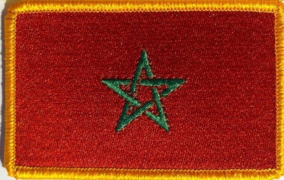 Morocco Flag Embroidery Iron-On Patch Shoulder Emblem Gold Border