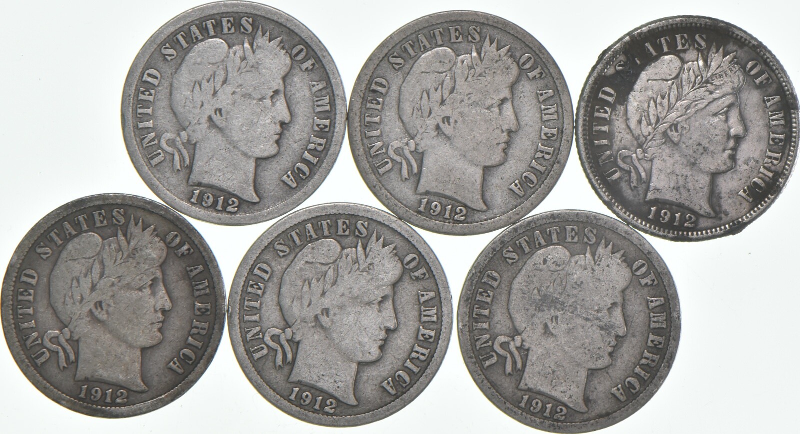 1912-P Barber Dime 90% Silver Average Circ