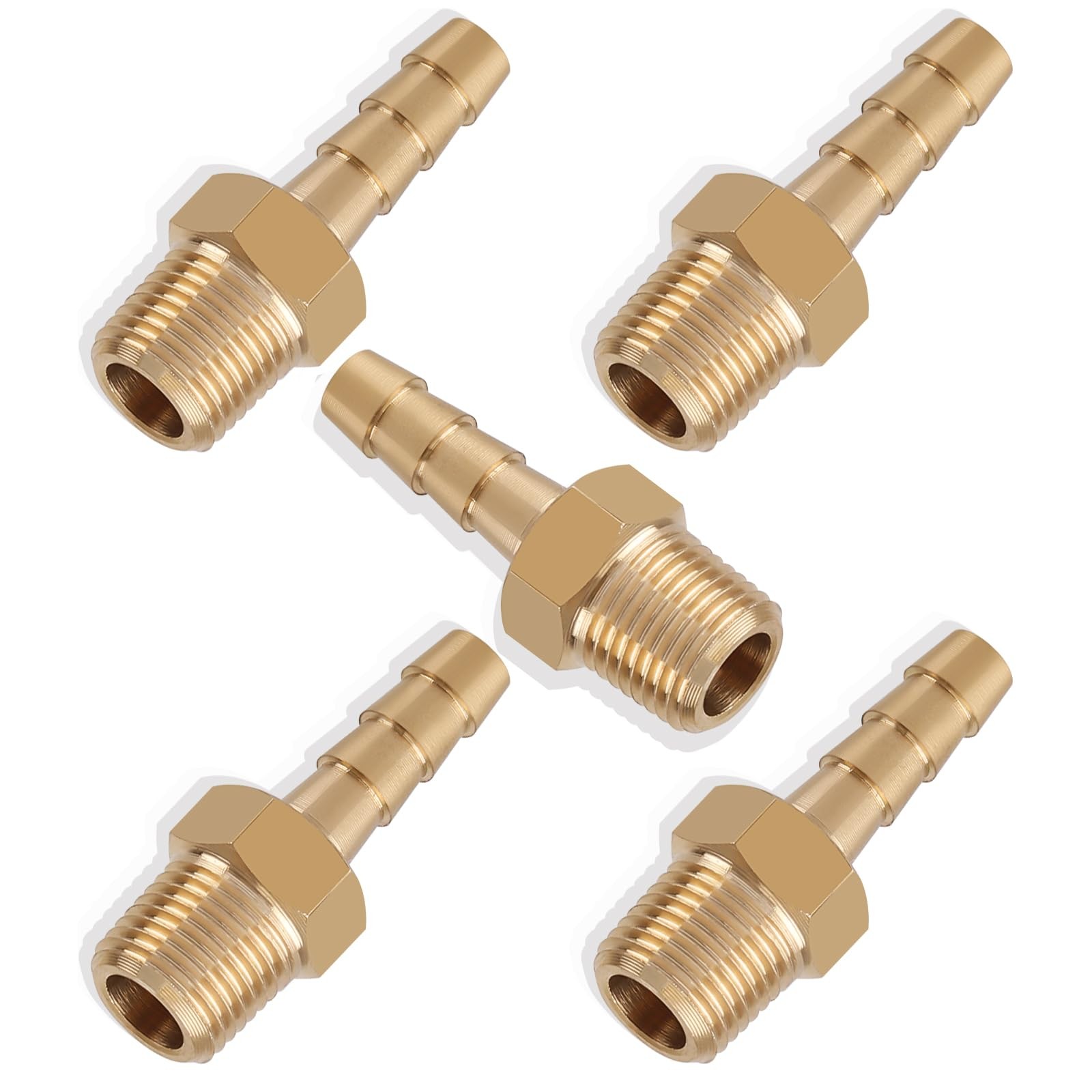 5pcs Brass Hose Barb Fittings 3/16 Inch Barb to 1/8 Inch NPT Male Thread Air