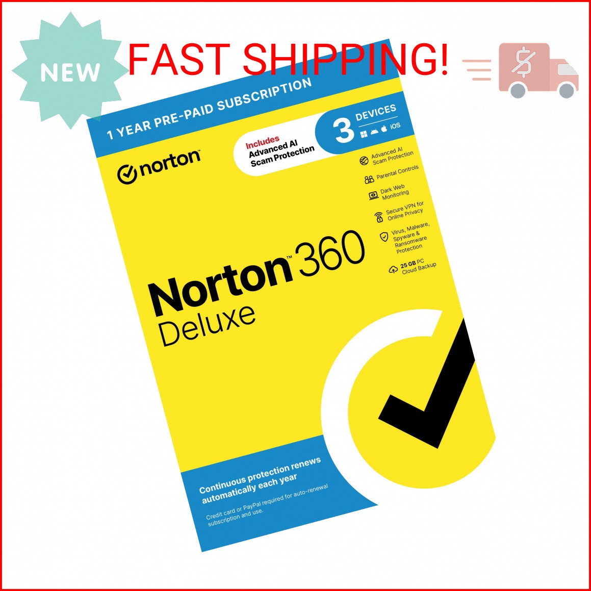 Norton 360 Deluxe 2026 Ready, Antivirus software for 3 Devices with Auto-Renewal