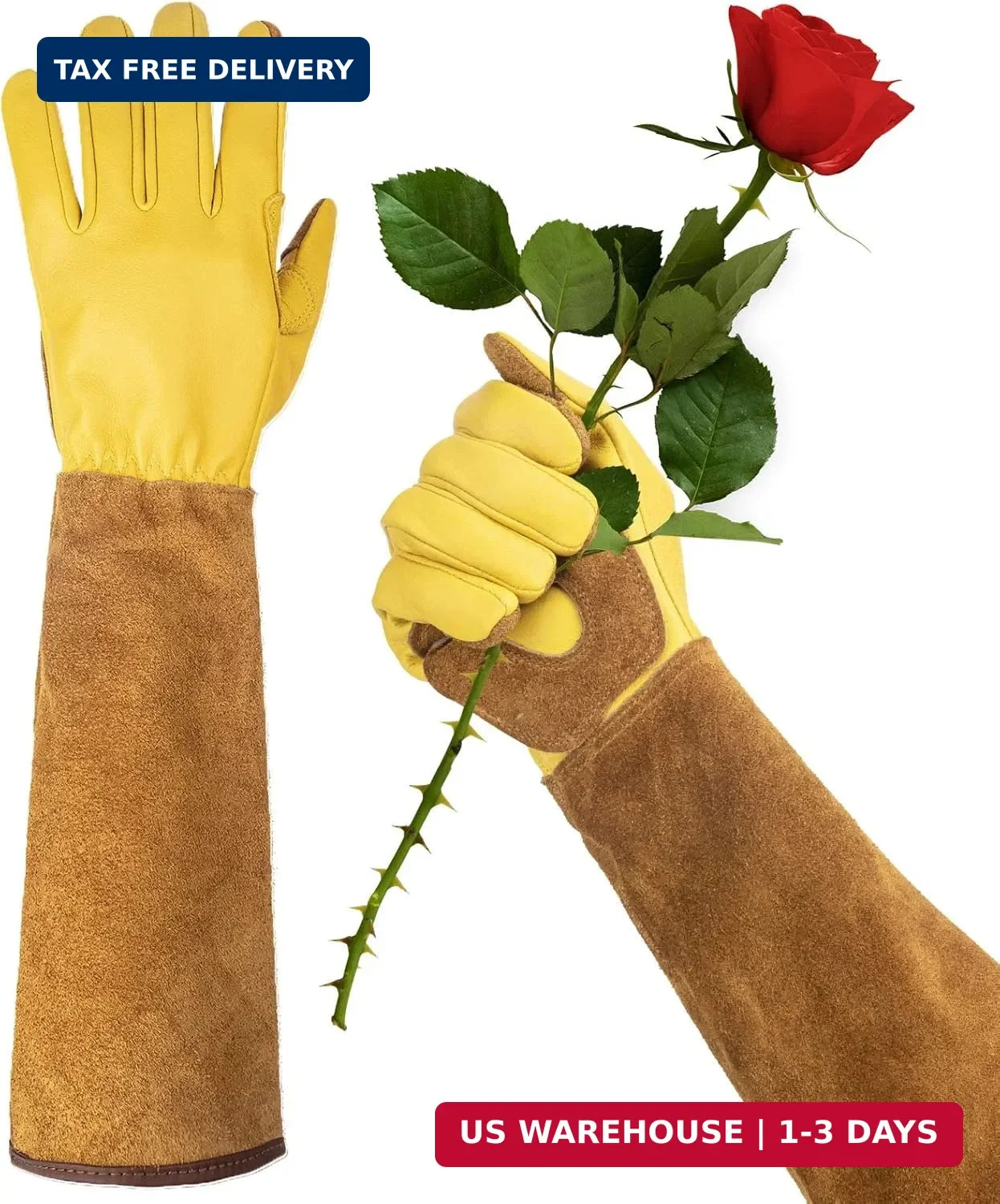 WOHEER Long Gardening Gloves for Women Thorn Proof,Rose Pruning Cowhide Leather