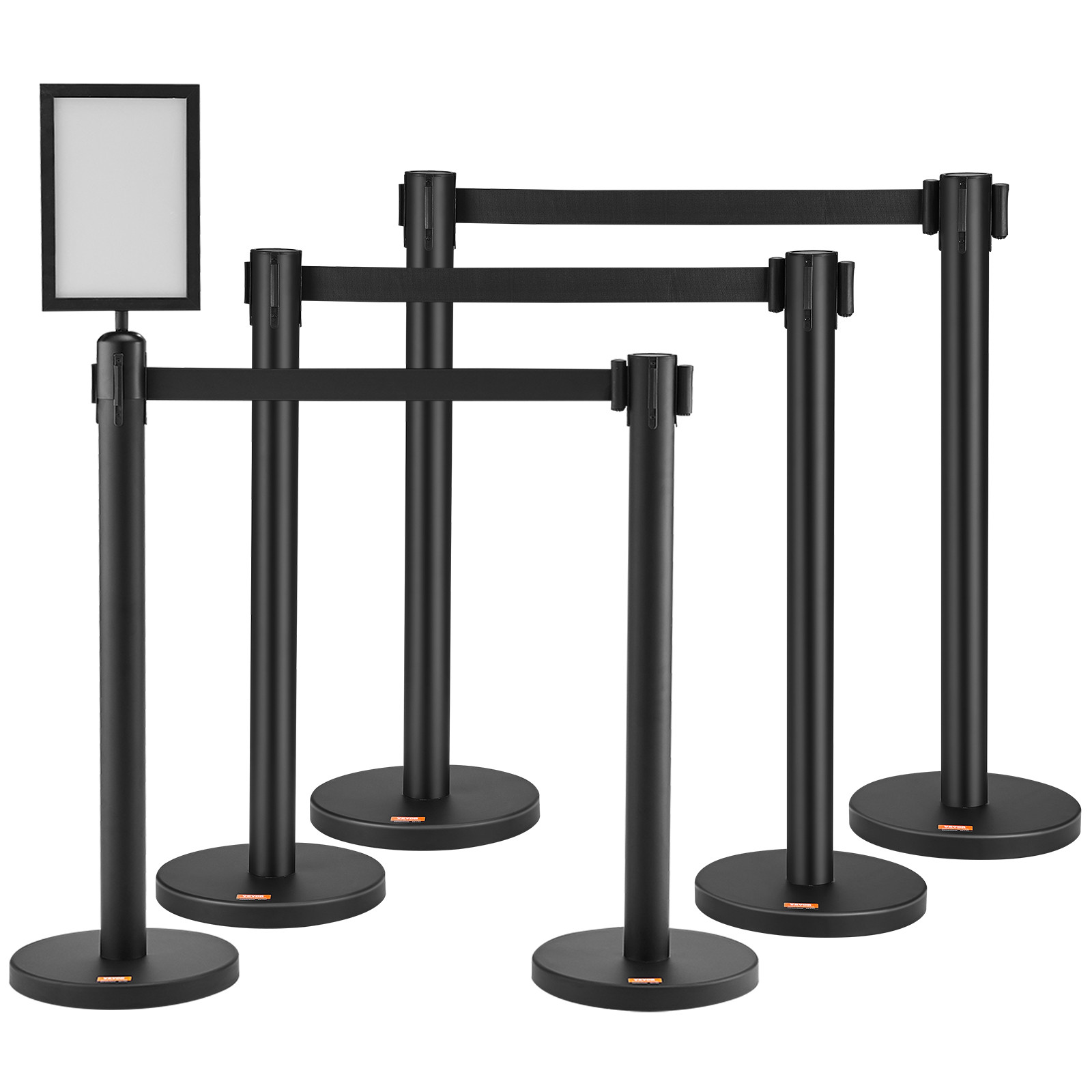 VEVOR Crowd Queue Control Stanchions 6-Pack with Sign Holder & 3PCS 6.5FT Belt