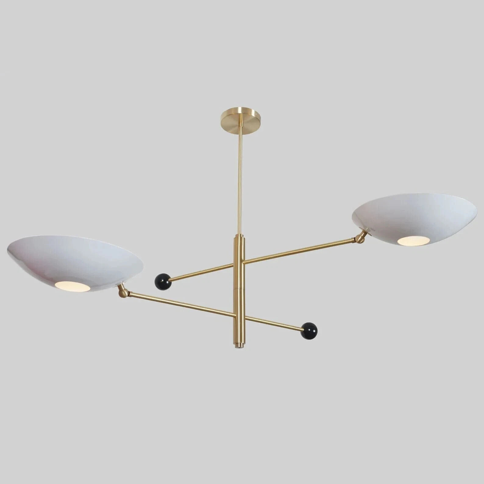 2 Lights Mid Century Modern Brass Sputnik Celling Light Fixture Chandelier