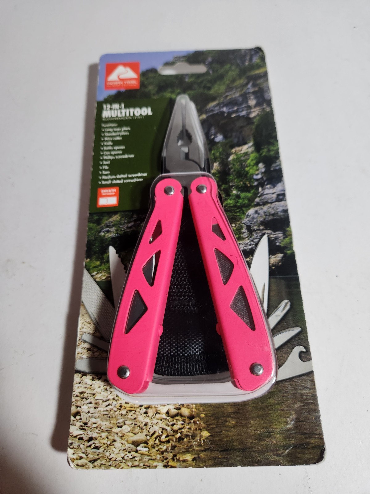 Ozark Trail 12-in-1 Multi-Tool Pliers, Pink Handles, Stainless Steel, Sheath