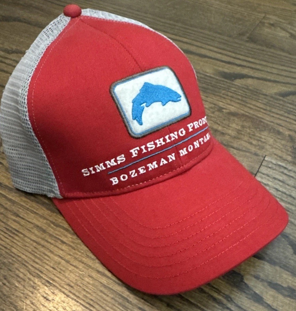 Simms Fishing Trout Trucker Cap Red -Black Underbrim - RARE Holiday Classic!