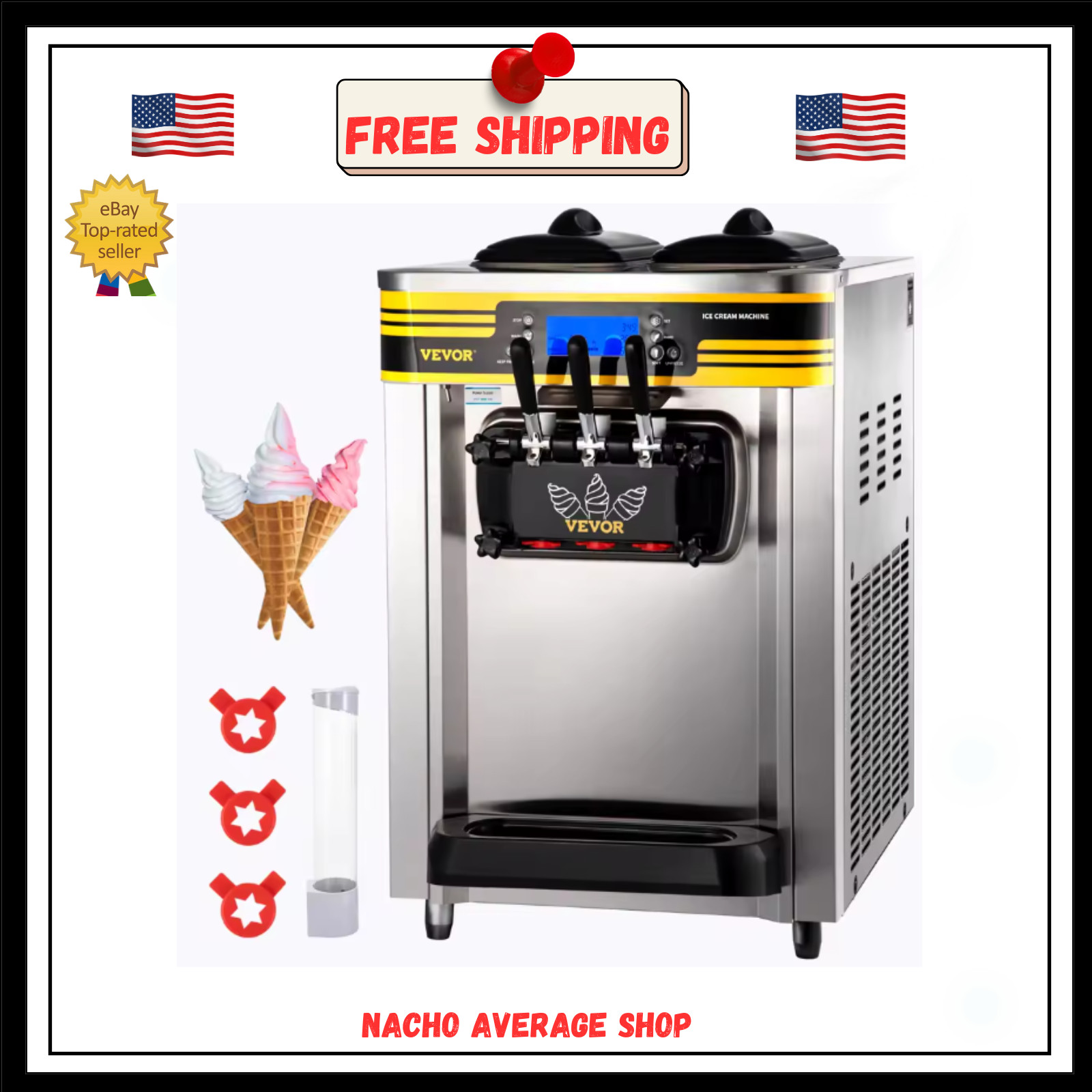 Commercial Soft Serve Maker 22-30 L/H 2200 W Countertop 3-Flavor Machine