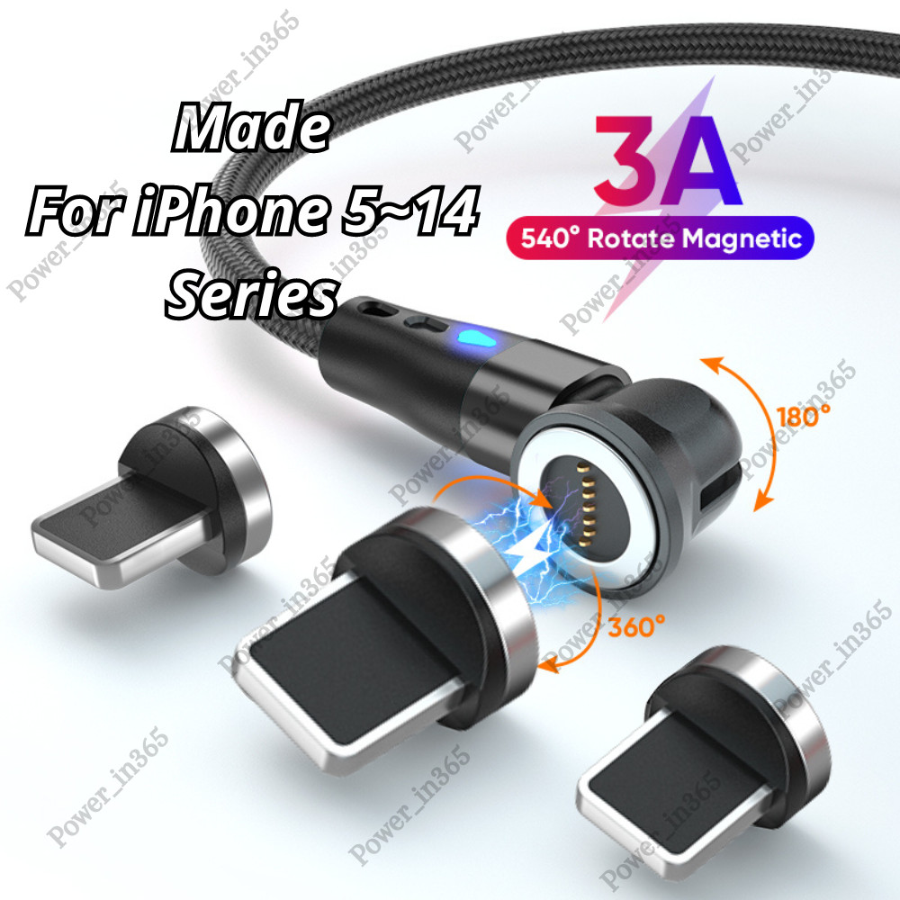 540° Rotate Magnetic Phone Charger Charging Cable For iPhone 14 13 12 11 X 8 7 6