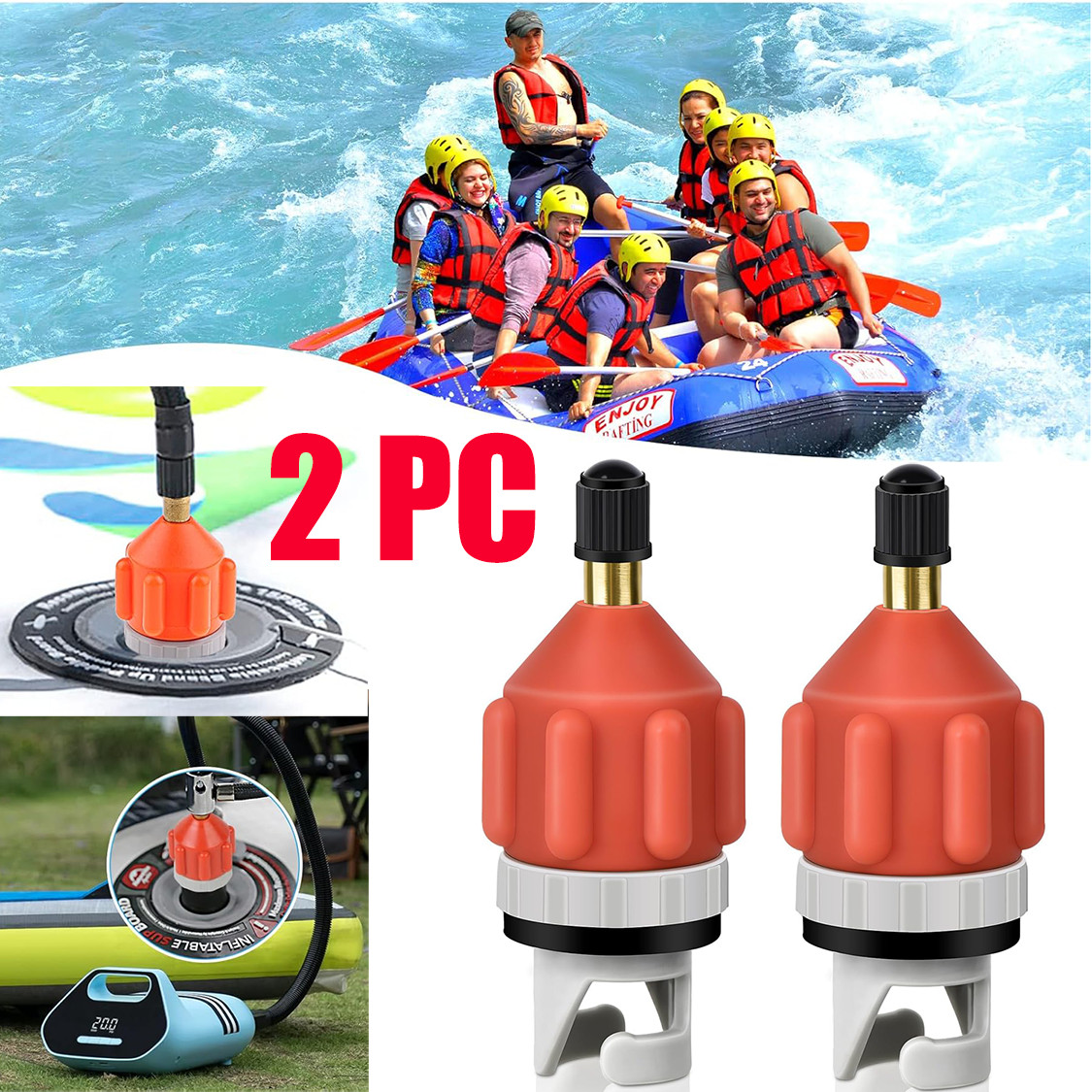Inflatable Boat SUP Pump Adaptor Standard Schrader Conventional Air Pump Valve*2