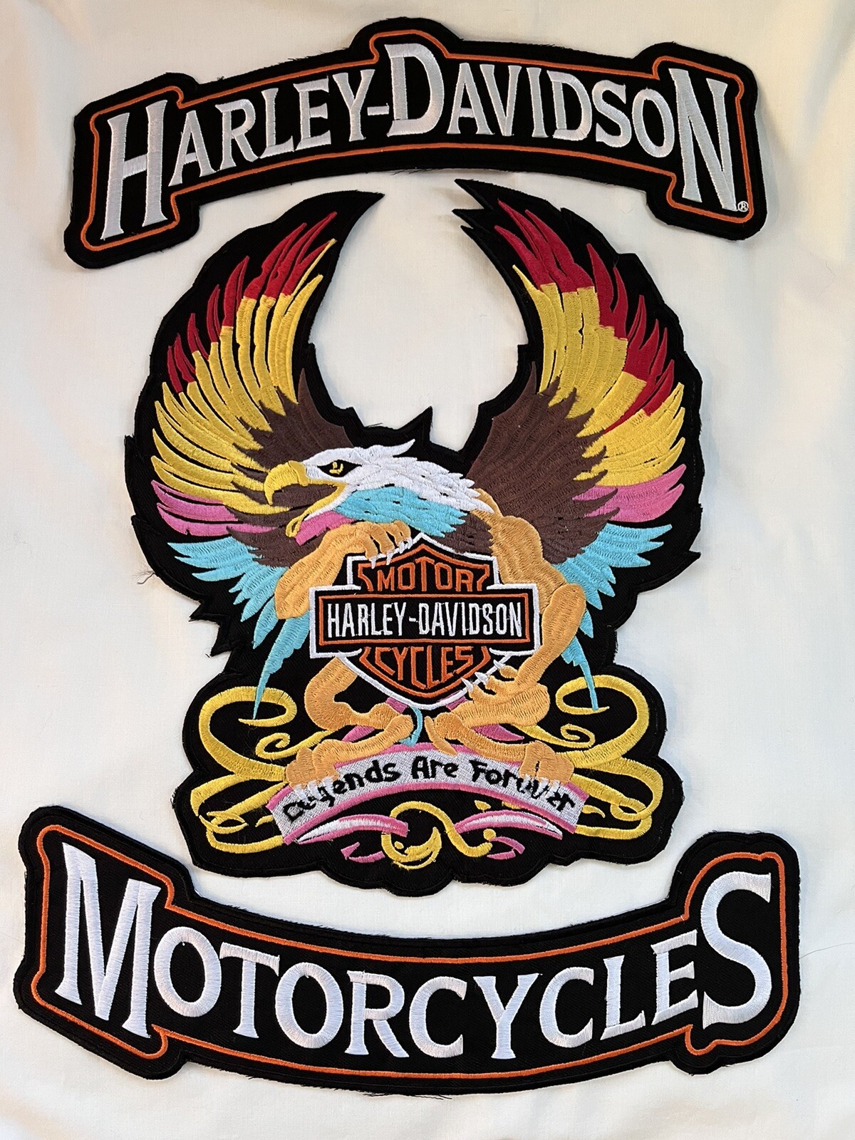 HARLEY DAVIDSON BIKER VEST/CUT EAGLE+ROCKERS STYLE PATCHES SEW or IRON ON