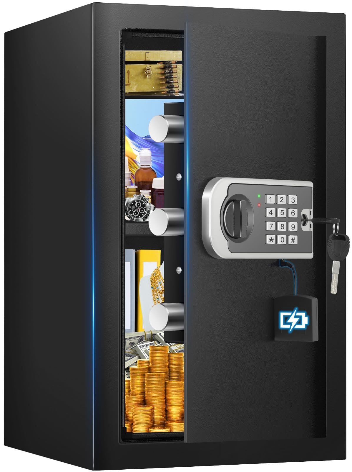 [19.7" Tall] Safe Box, 3.5 Cuft Home Safes with Fireproof Cuft, Black