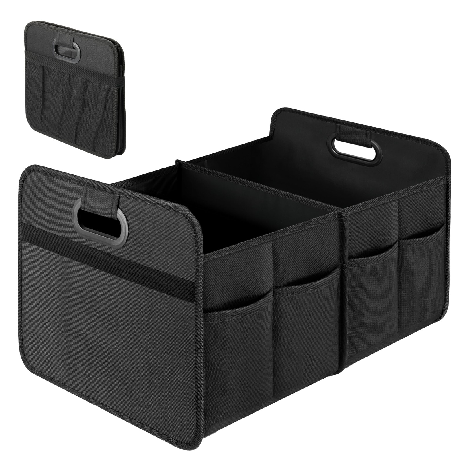 Simple Deluxe Car Trunk Organizer, 2 Compartments Collapsible 1 Pack, Black