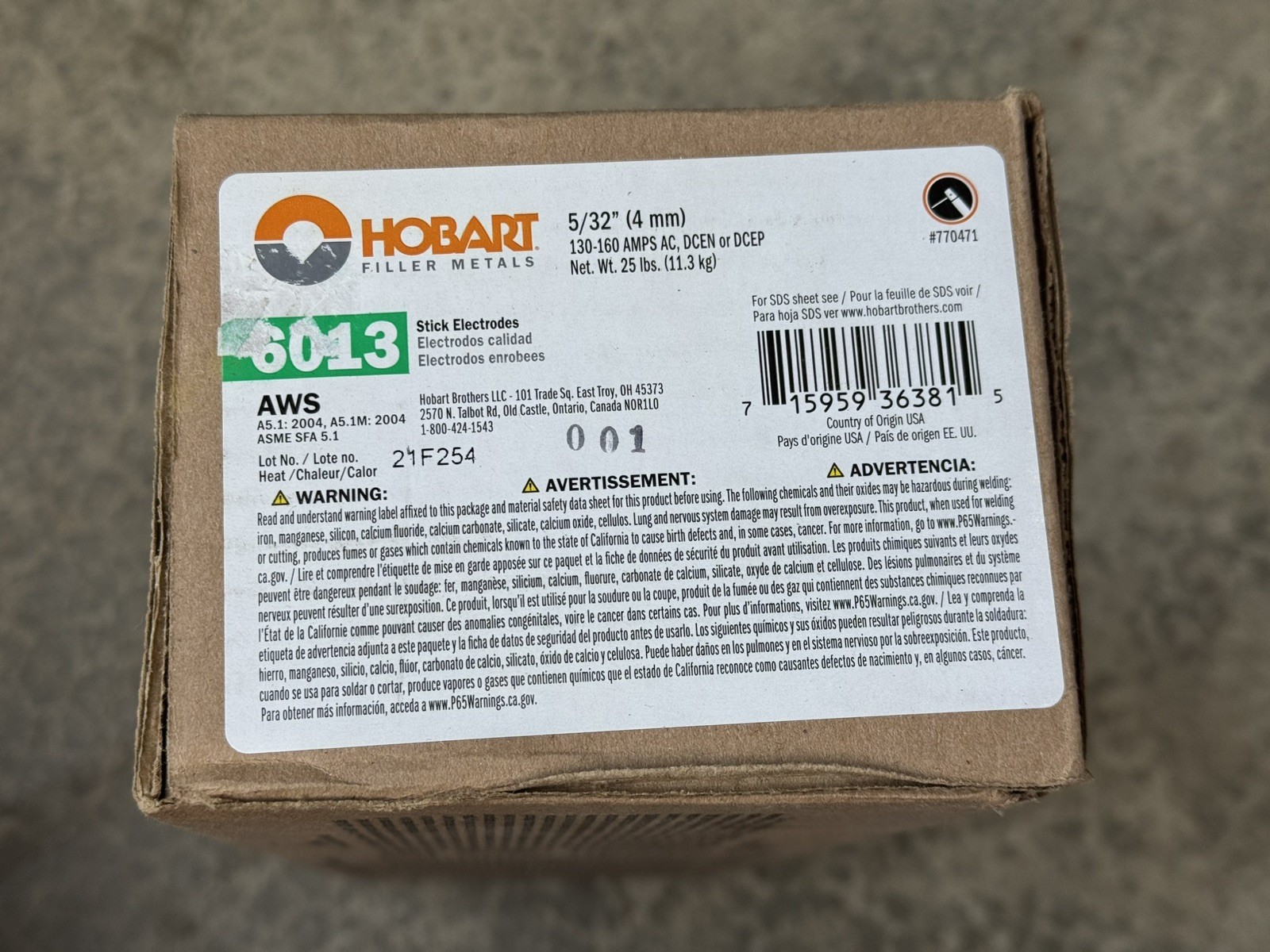 Hobart 770471 6013 Stick Electrodes 5/32” 25 lbs - NEW!!! - SHIPS FREE!!!