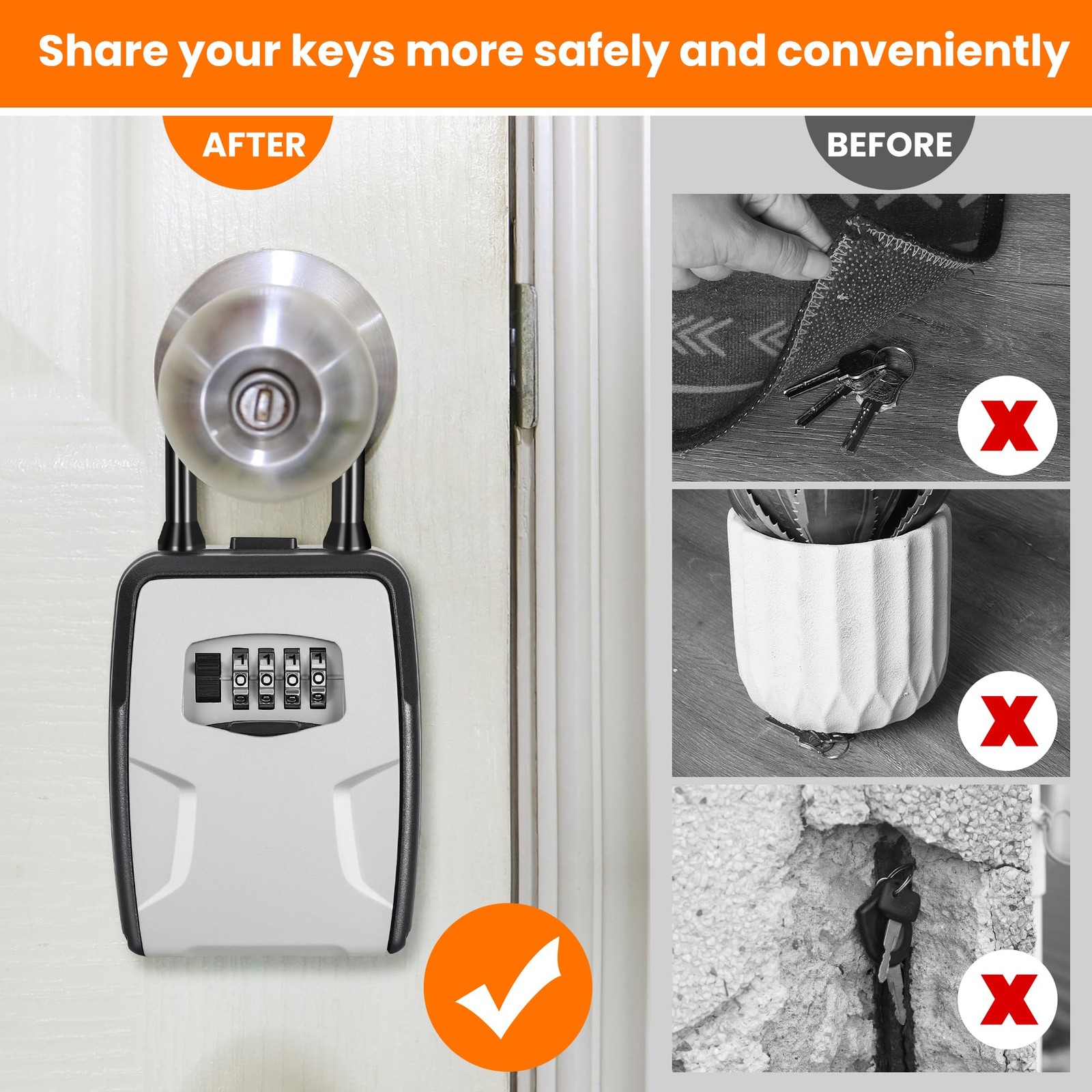 Portable Key Lock Box Wall Mount Weatherproof Resettable Code Gray
