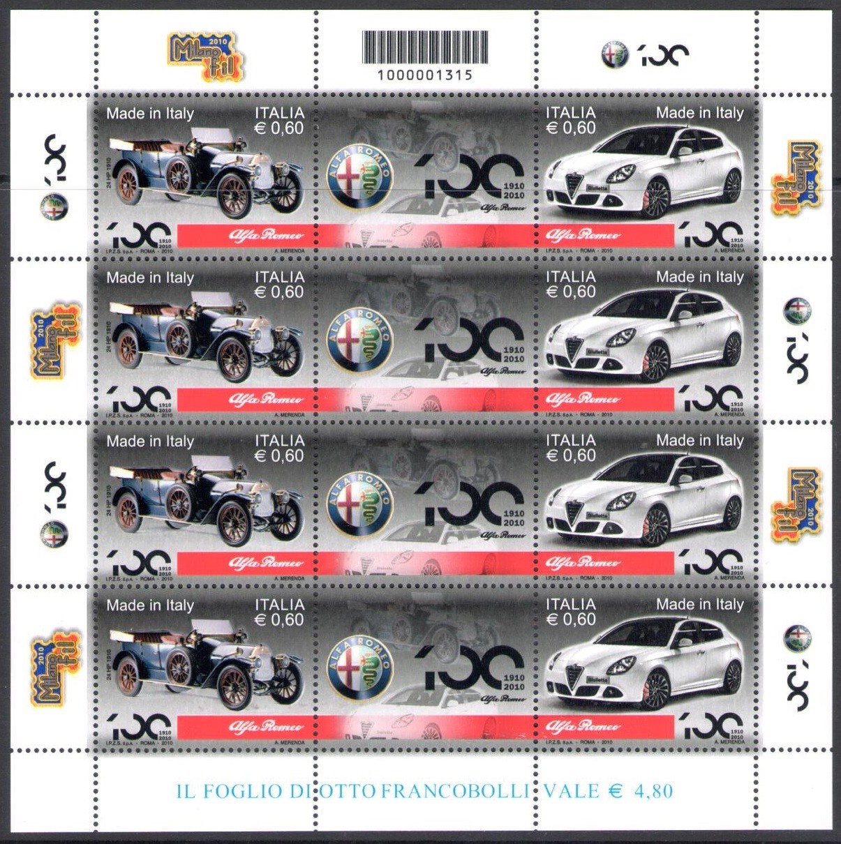 2012 Italy, Alfa Romeo Minifoglio, Saxon BF 12, New and Perfect, MNH**