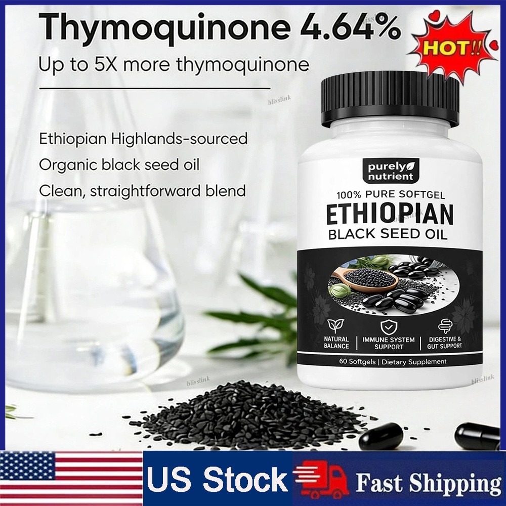 Ethiopian Black Seed Oil Softgels |4.64% Thymoquinone |Gluten-Free, 60 capsules
