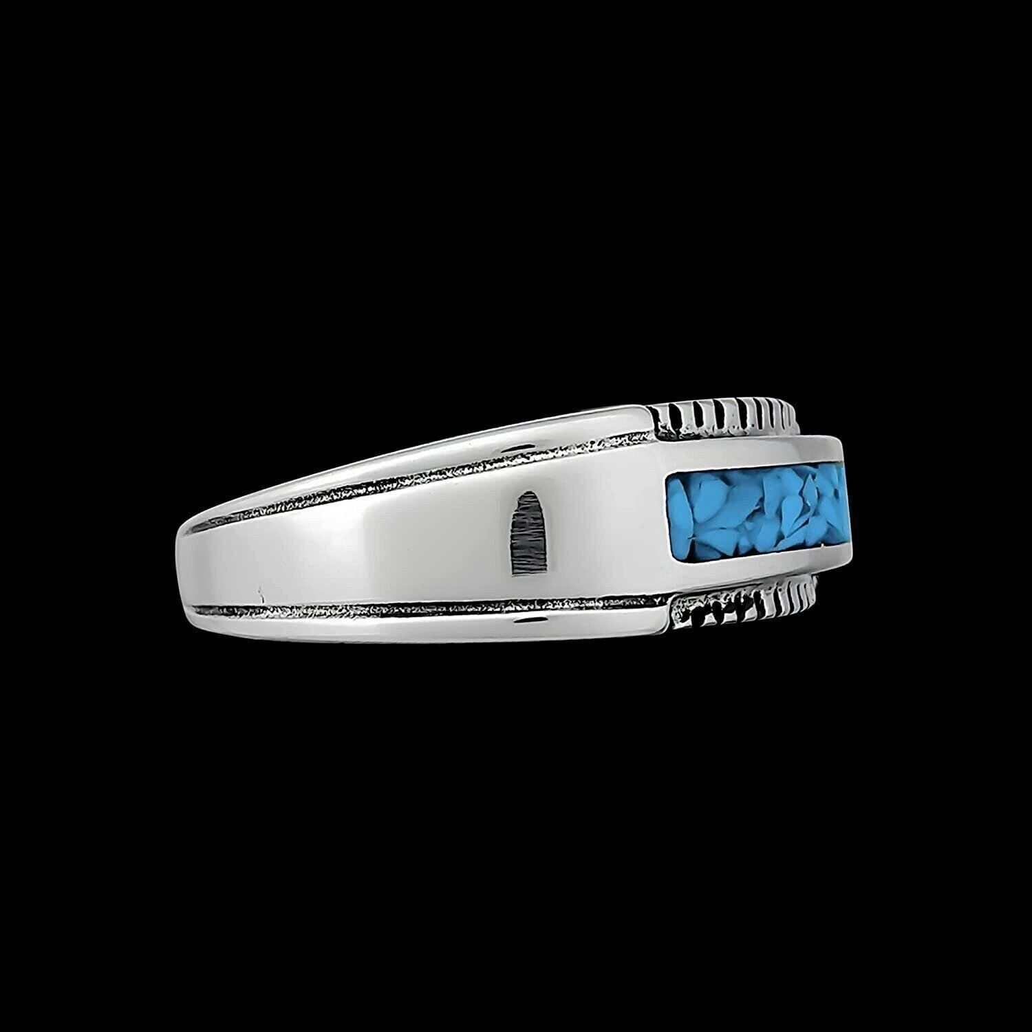 Size 9.5-925 Sterling Silver Rectangular Turquoise Ring, Sawtooth Accent...