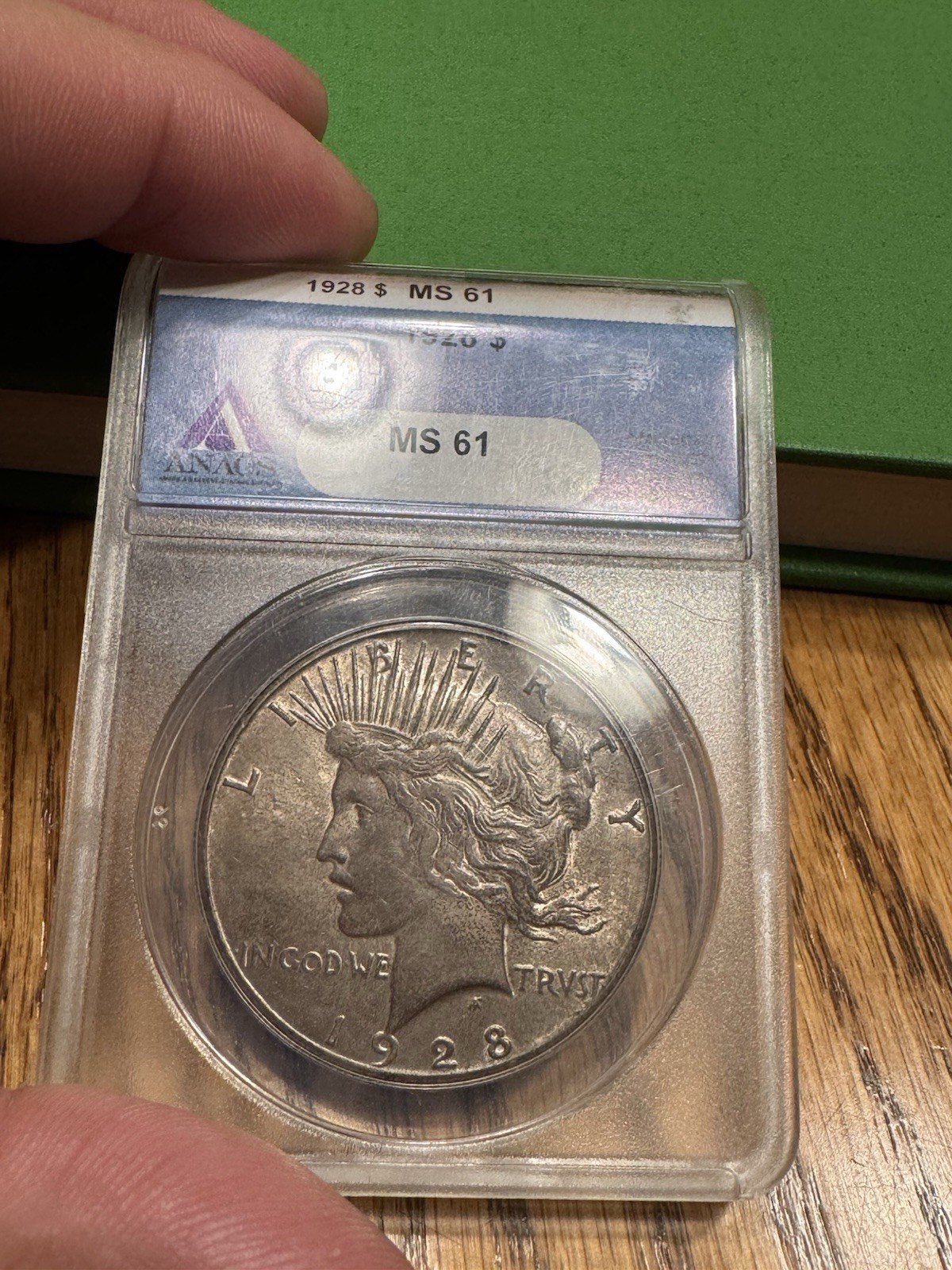1928 Peace Silver Dollar ANACS MS61 Graded Old Holder
