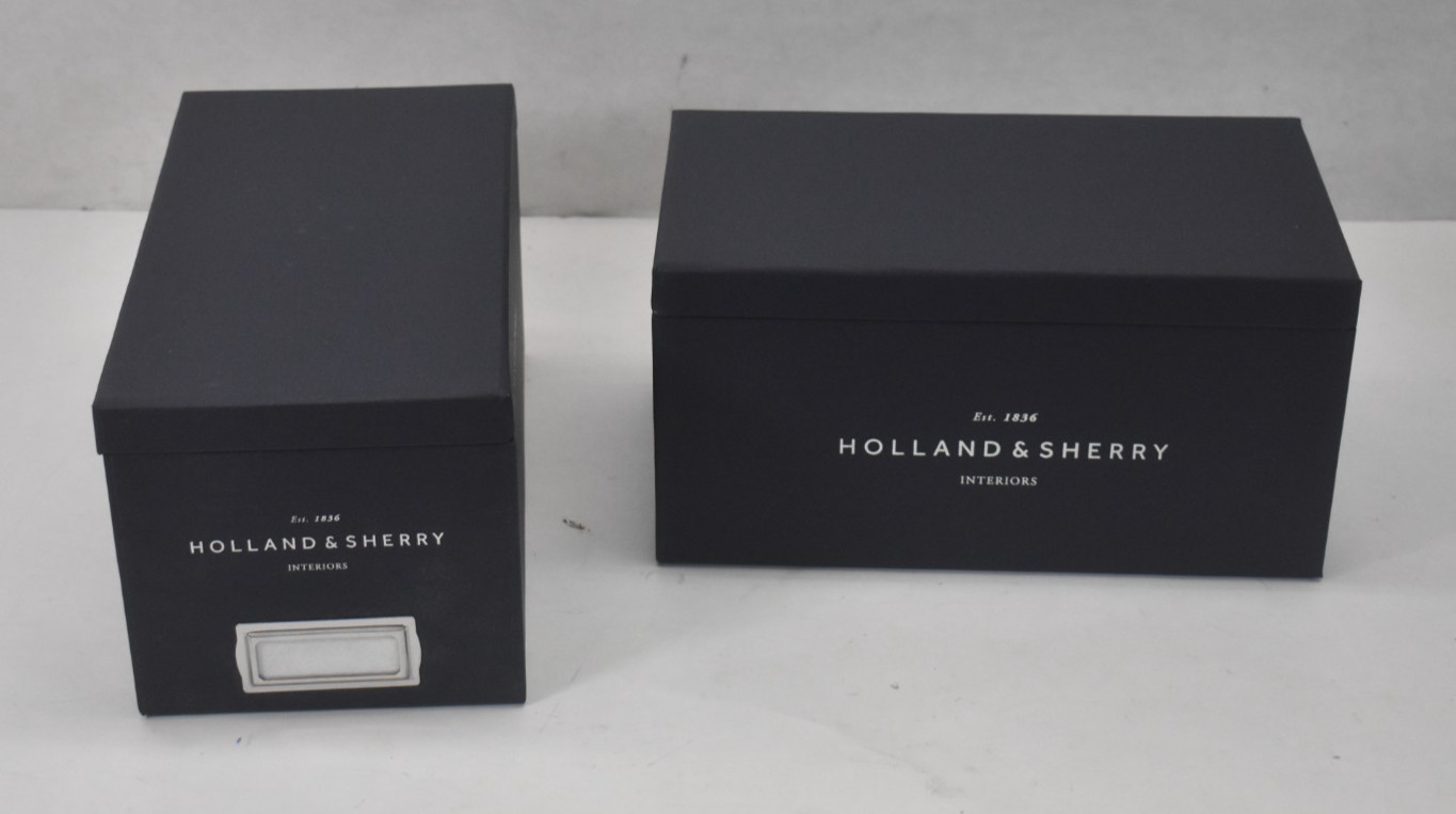 Lot of 2 Holland & Sherry Hard Boxes Interiors EMPTY BOXES Navy Blue w Lids