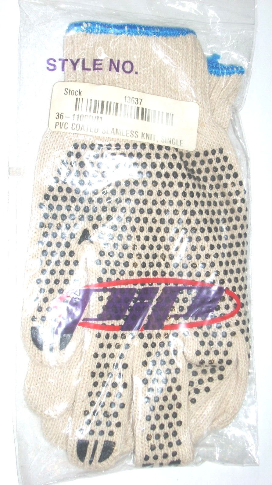 PIP Brand 36-110PD/M White Canvas Gloves w Black Gripping Dots Men's Size Medium