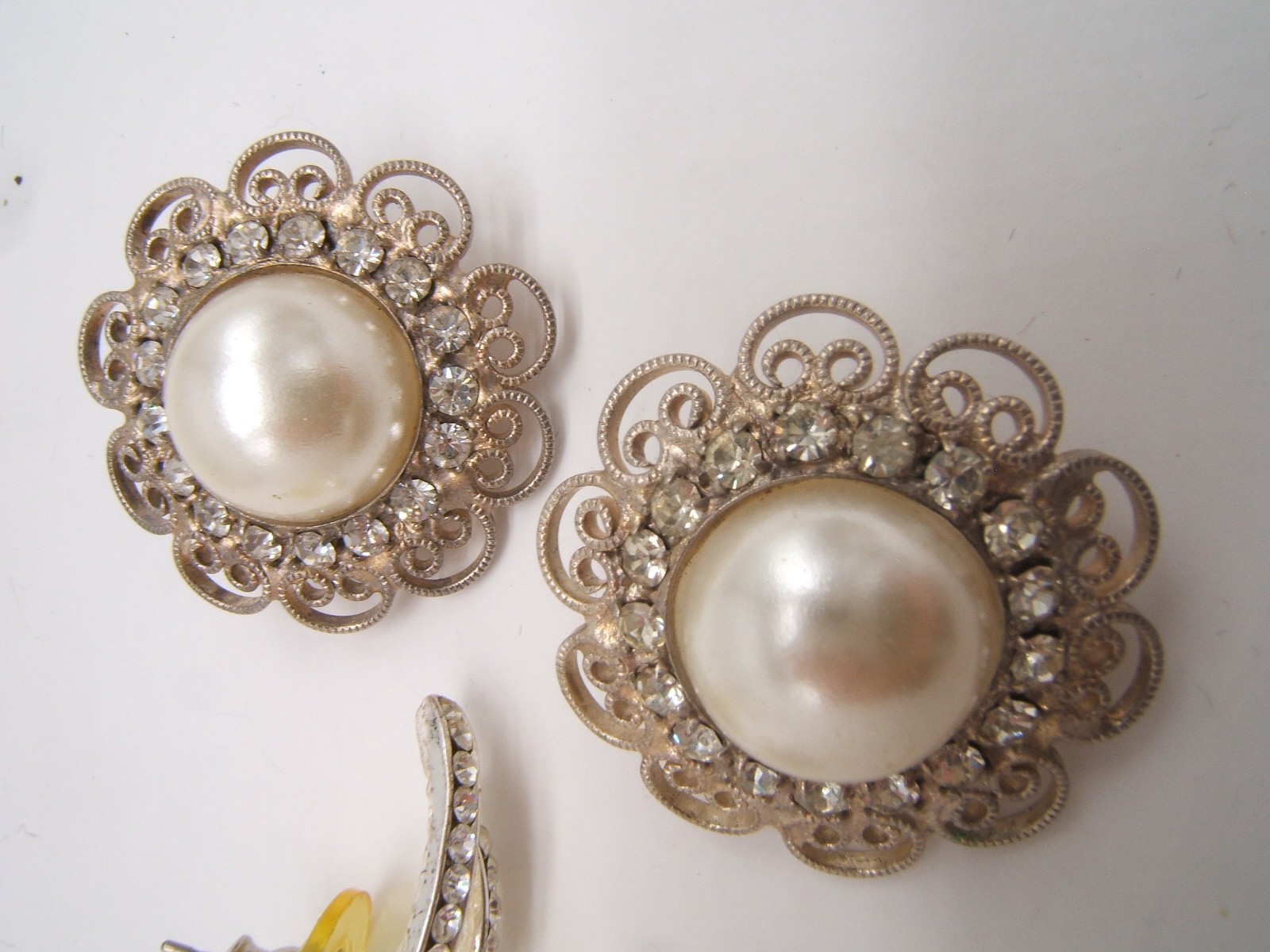 2 VTG PAIR RHINESTONE PIERCED EARRINGS