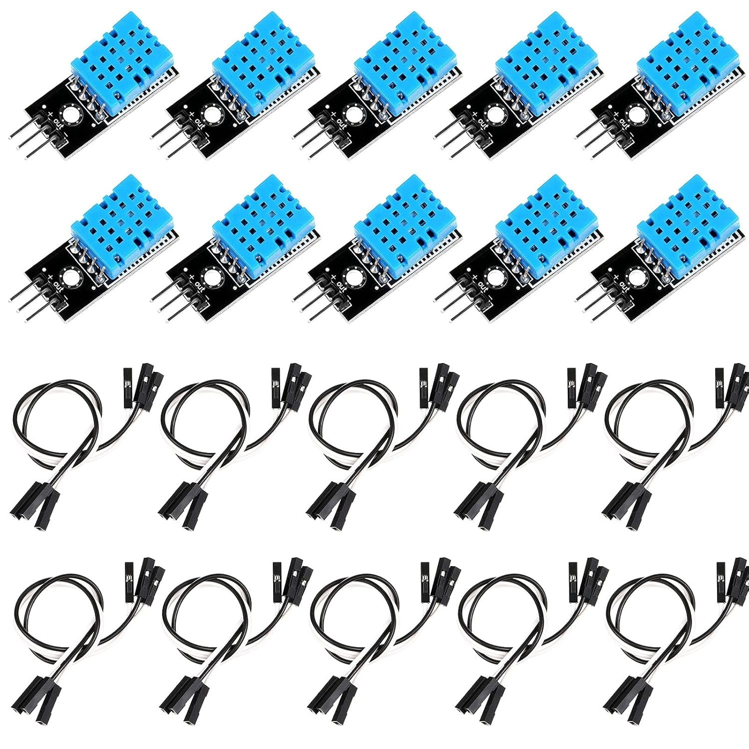 10-Pack DHT11 Temperature & Humidity Sensors - Easy Integration for Projects