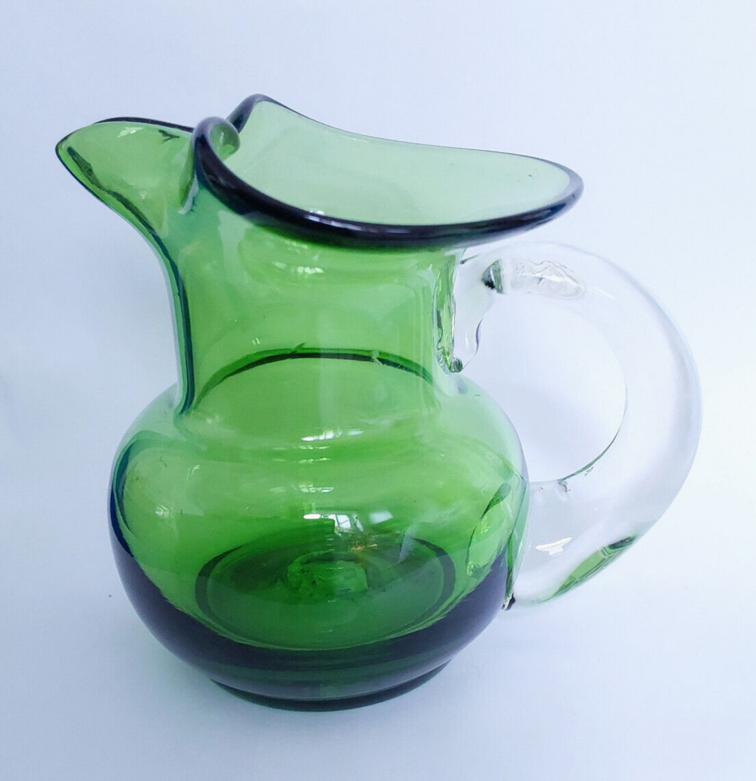 Victorian Green Glass Jug with Clear Handle - VGC