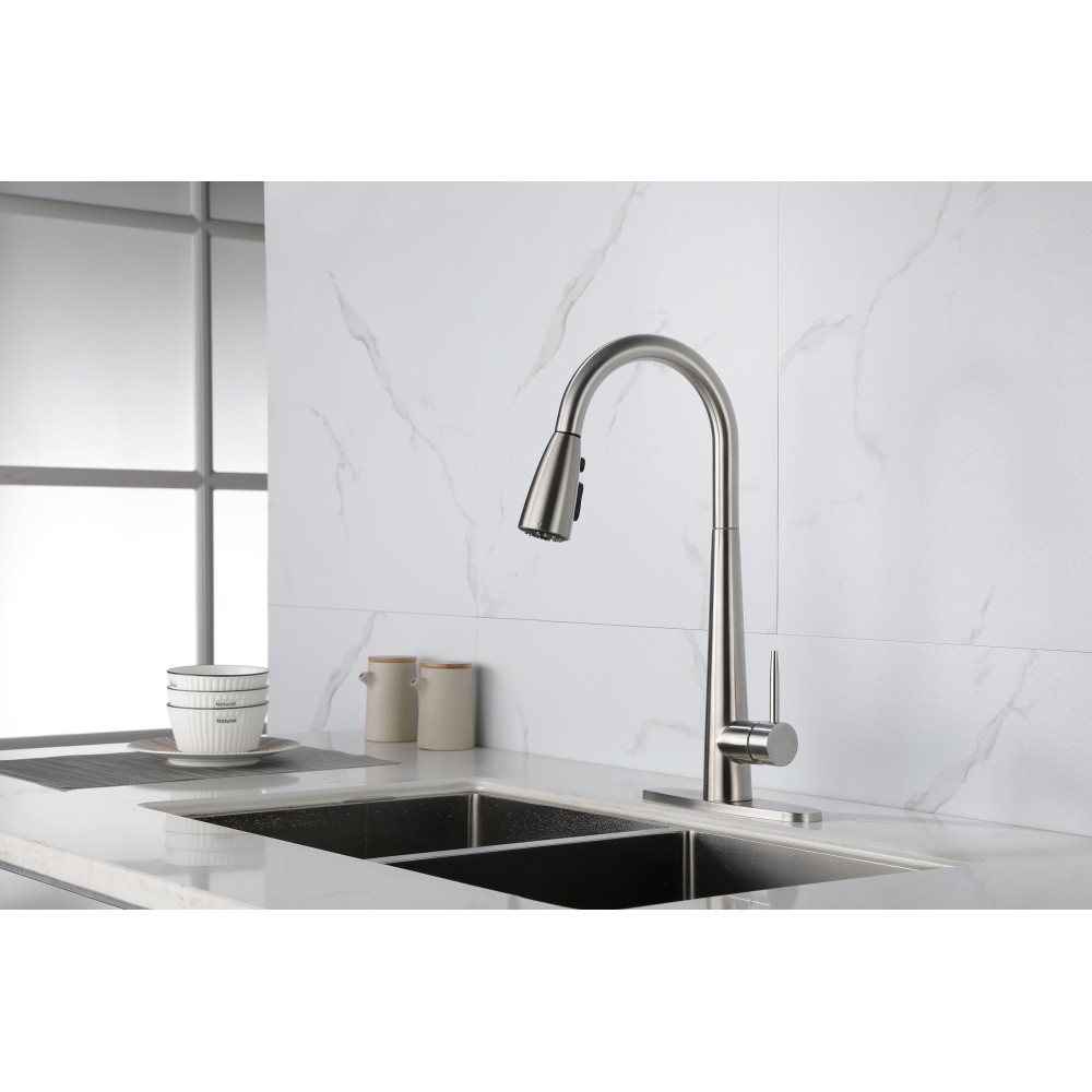 Kitchen Faucet with Pull Down Sprayer Brushed Nickel High Arc Single Handle