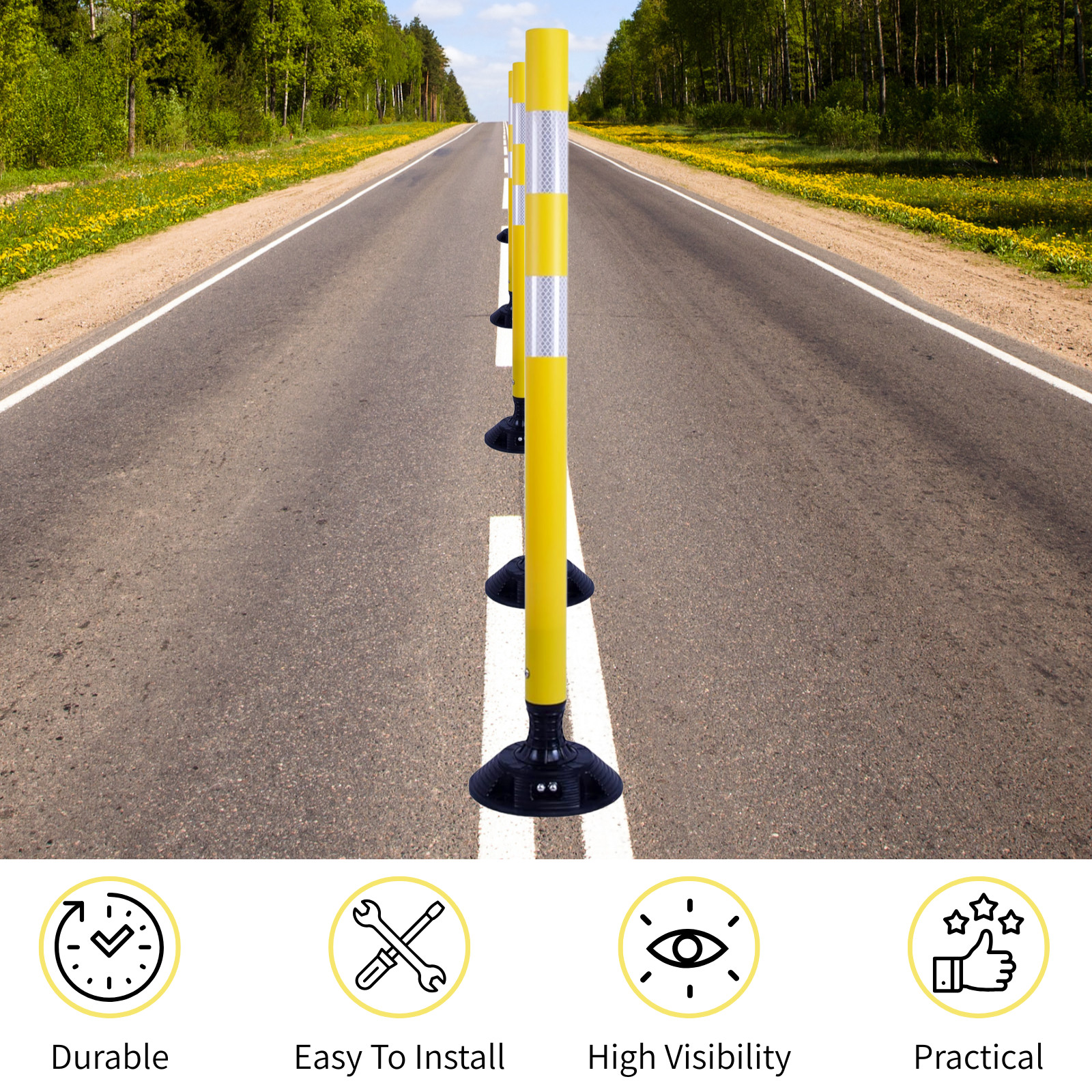 8Pack 36inch Yellow Traffic Delineator Posts High Visibility Reflective Safety