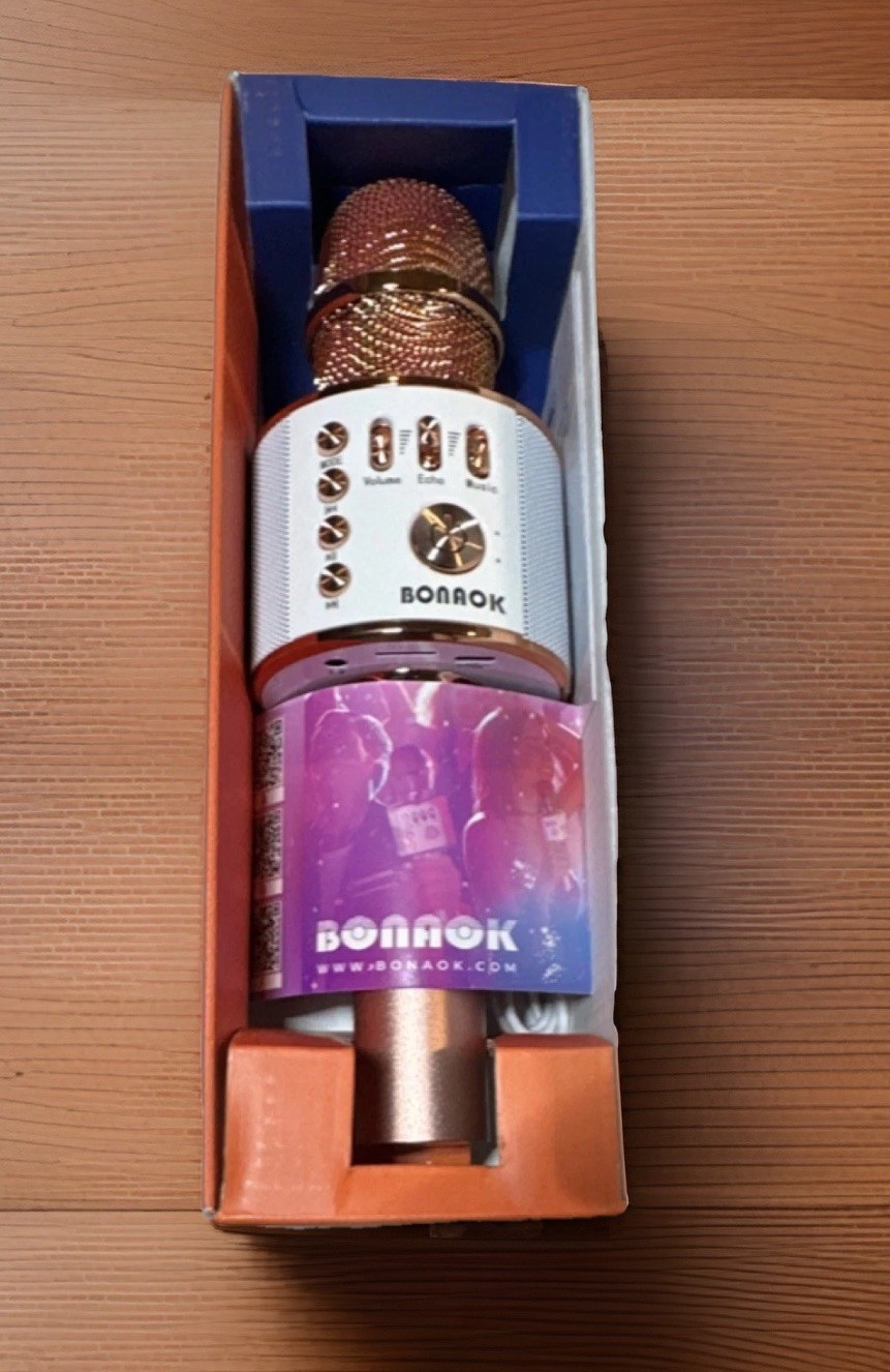 BONAOK Bluetooth Karaoke Microphone Cordless USB Handheld Gold White