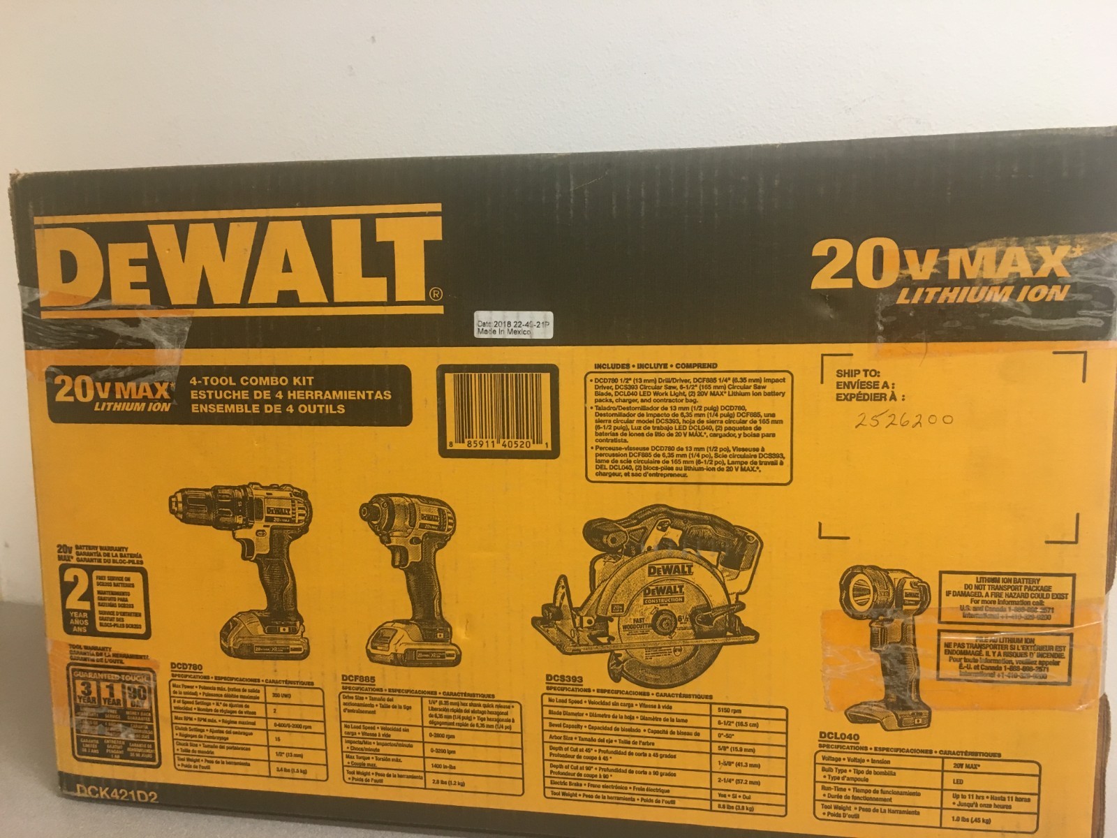 DeWalt 20V MAX Cordless Brushed 4 Tool Combo Kit #DCK421D2