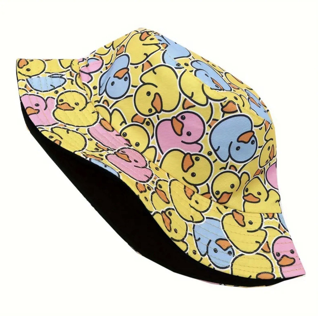 Bucket Hat Adult Size Rubber Duck Yellow Pink Blue hat Reversible Hippie Beach