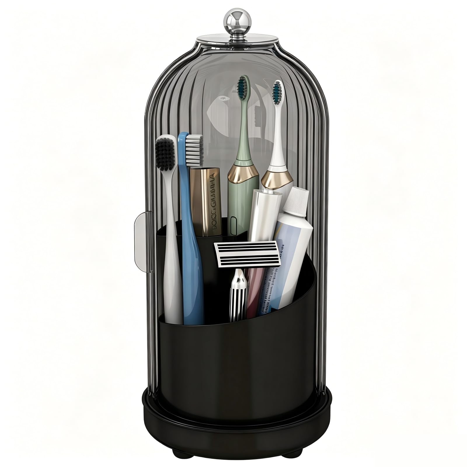 Drainable Toothbrush Toothpaste Holders with Cover, Gray Black | Drainage Hol...