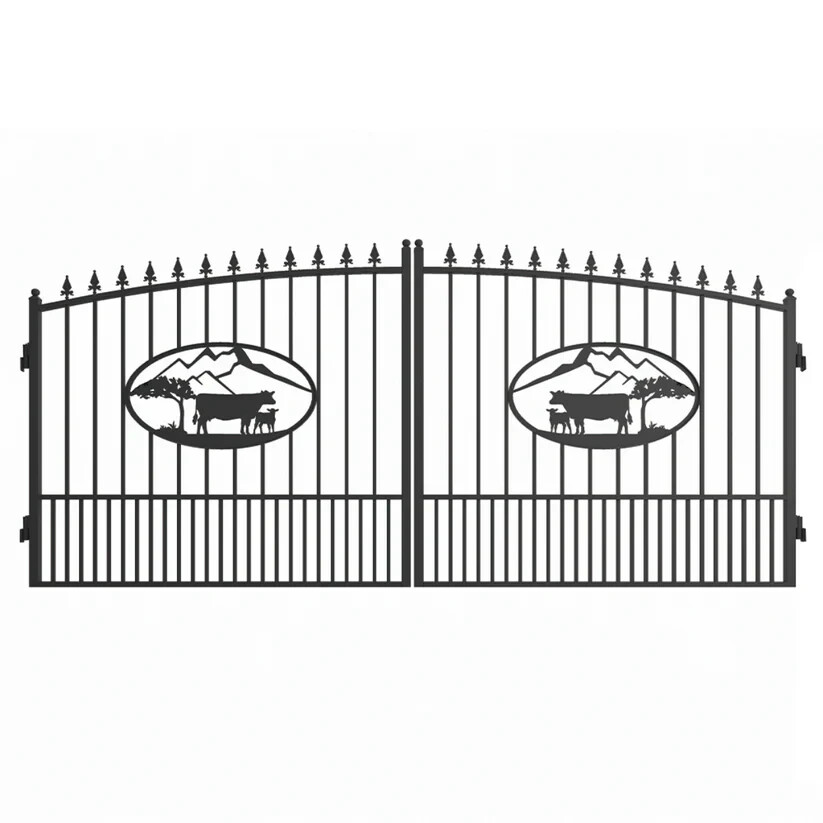 20x8 FT Steel Dual Swing Driveway Gate|OX Style| Powder Coated Rust Resistant
