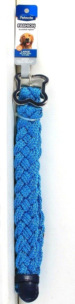 1 Count Petmate Fashion Braided Nylon 1" X 26" Large Neck Sizes Blue Collar