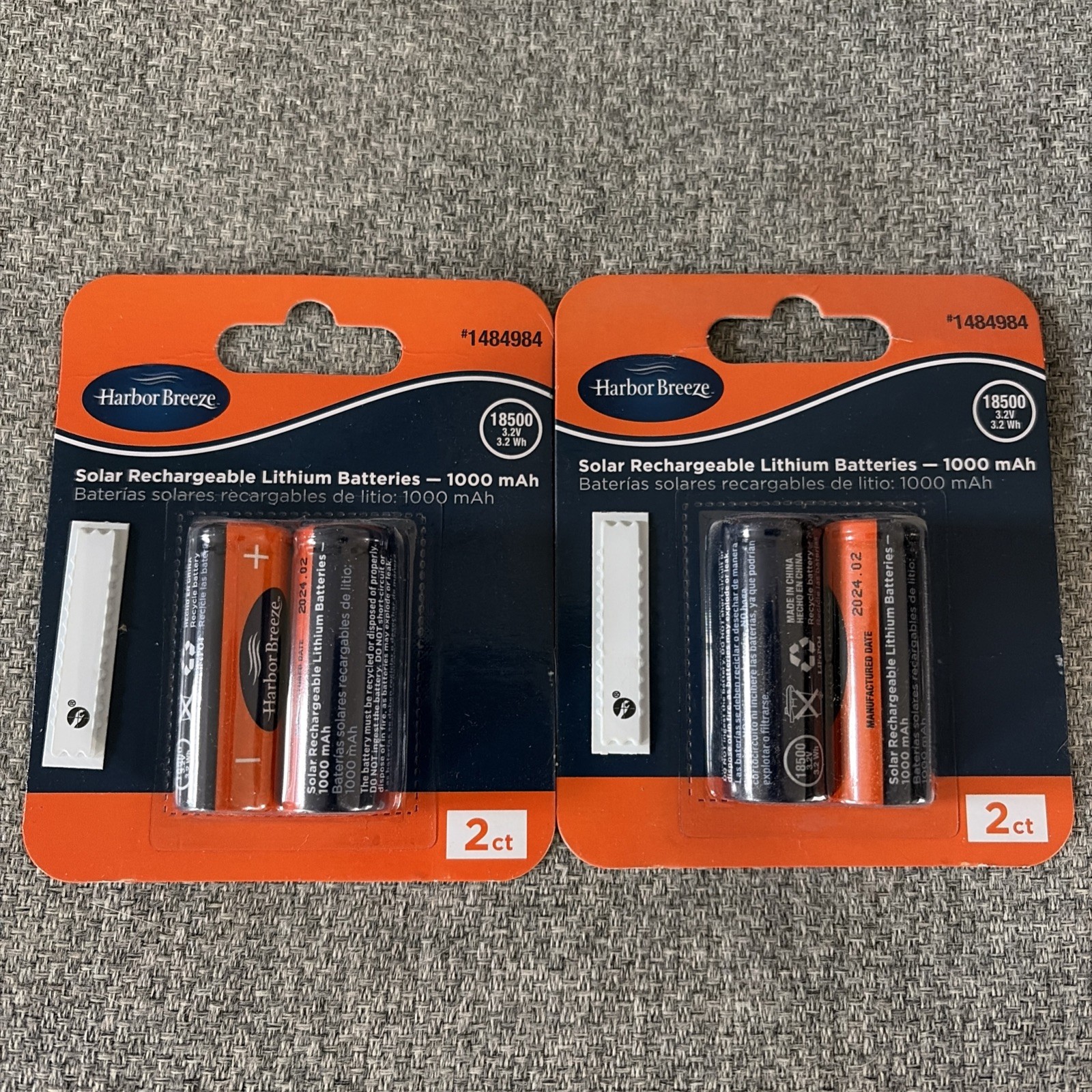 Harbor Breeze 1000mAh Solar Rechargeable 18500 3.2V Batteries 2 Pack X 2