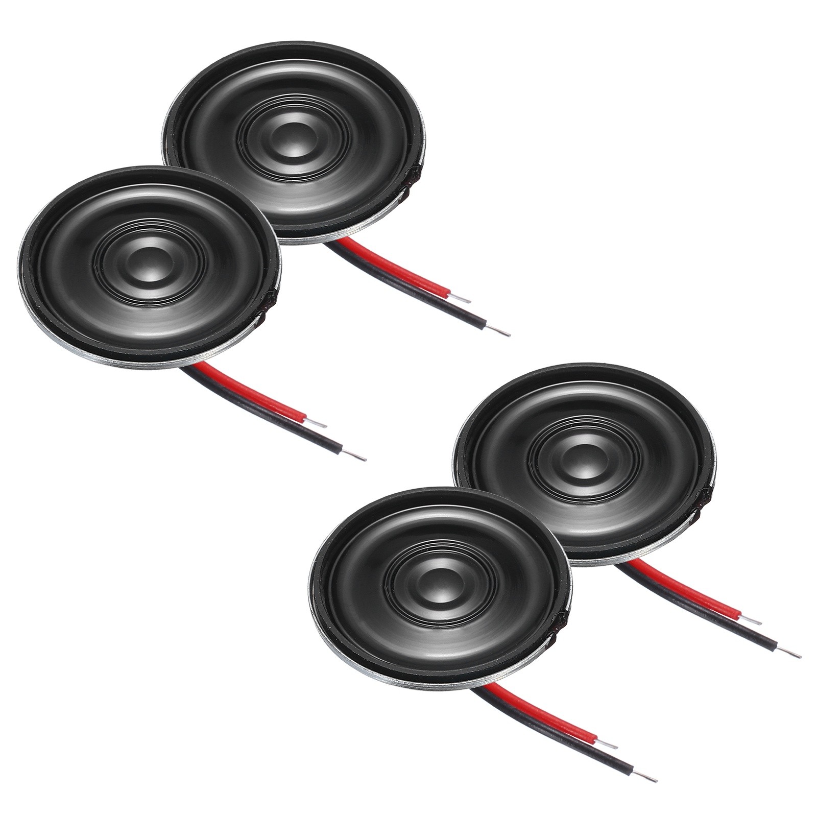 4 Pcs 0.5W 8 Ohm Small Speakers Metal Round Speaker with Wires, 27x5mm Black