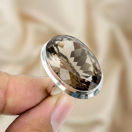 Smoky Quartz Gemstone 925 Sterling Silver Ring Handmade Jewelry Gift For Women