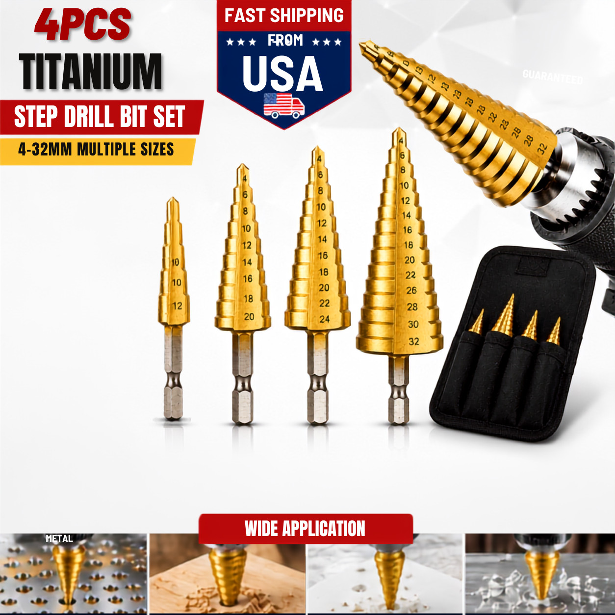 Titanium Step Cone Drill Hole Cutter Bit HSS Large Set Tool With Pouch