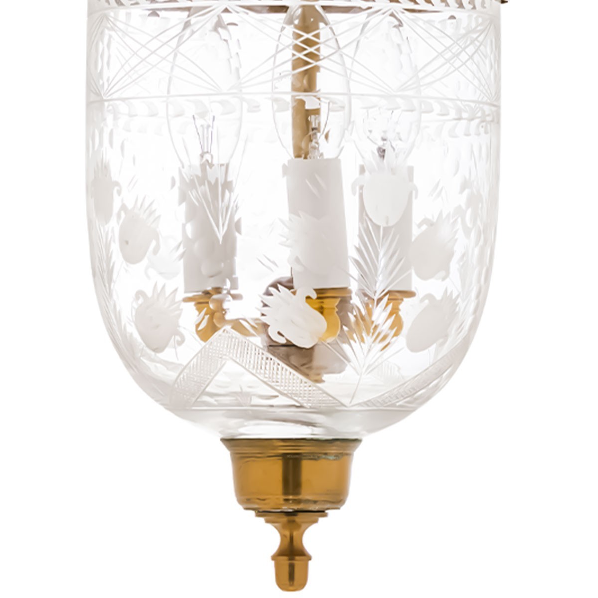 7' Small Hanging Lanterns - Starburst, Diamond Cut, Floral Glass, Brass Finish