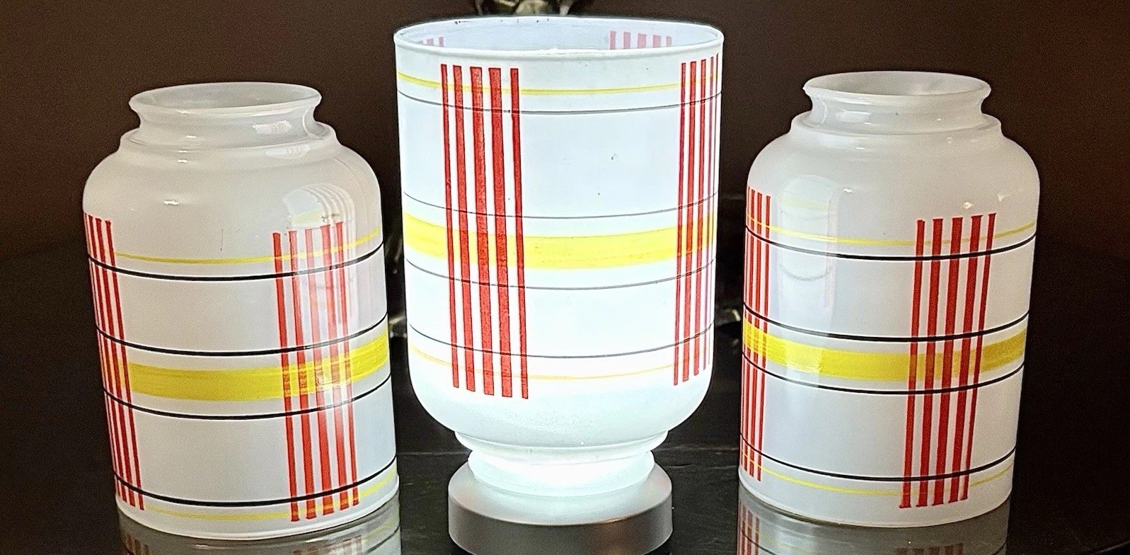 Vintage Mid Century Light Lamp Shades Set Of 3 Retro Plaid Geometric 2 1/4” Fit