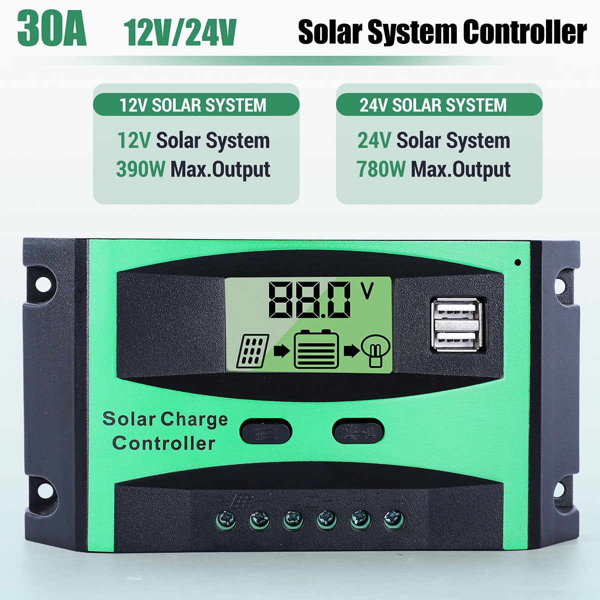 30A Solar Charge Controller Tools 12V/24V Auto Battery PV Regulator US Stock