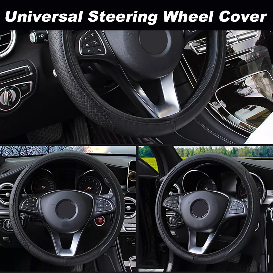 Car Leather Steering Wheel Cover Good Grip Car Accessories For 15"/37-38CM Black