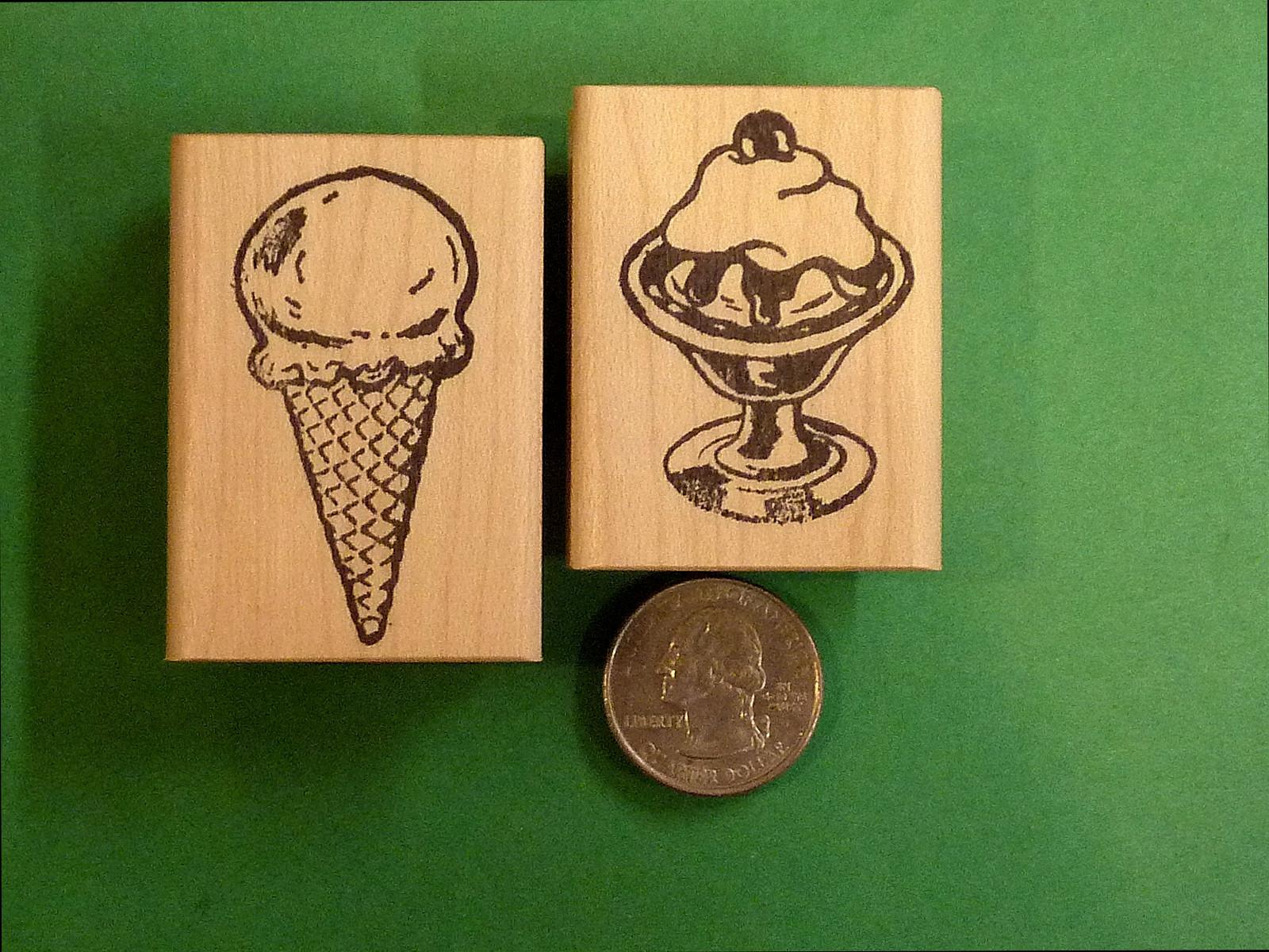 Ice Cream Cone and Ice Cream Sundae, Set of 2 Wood Mounted Rubber Stamps