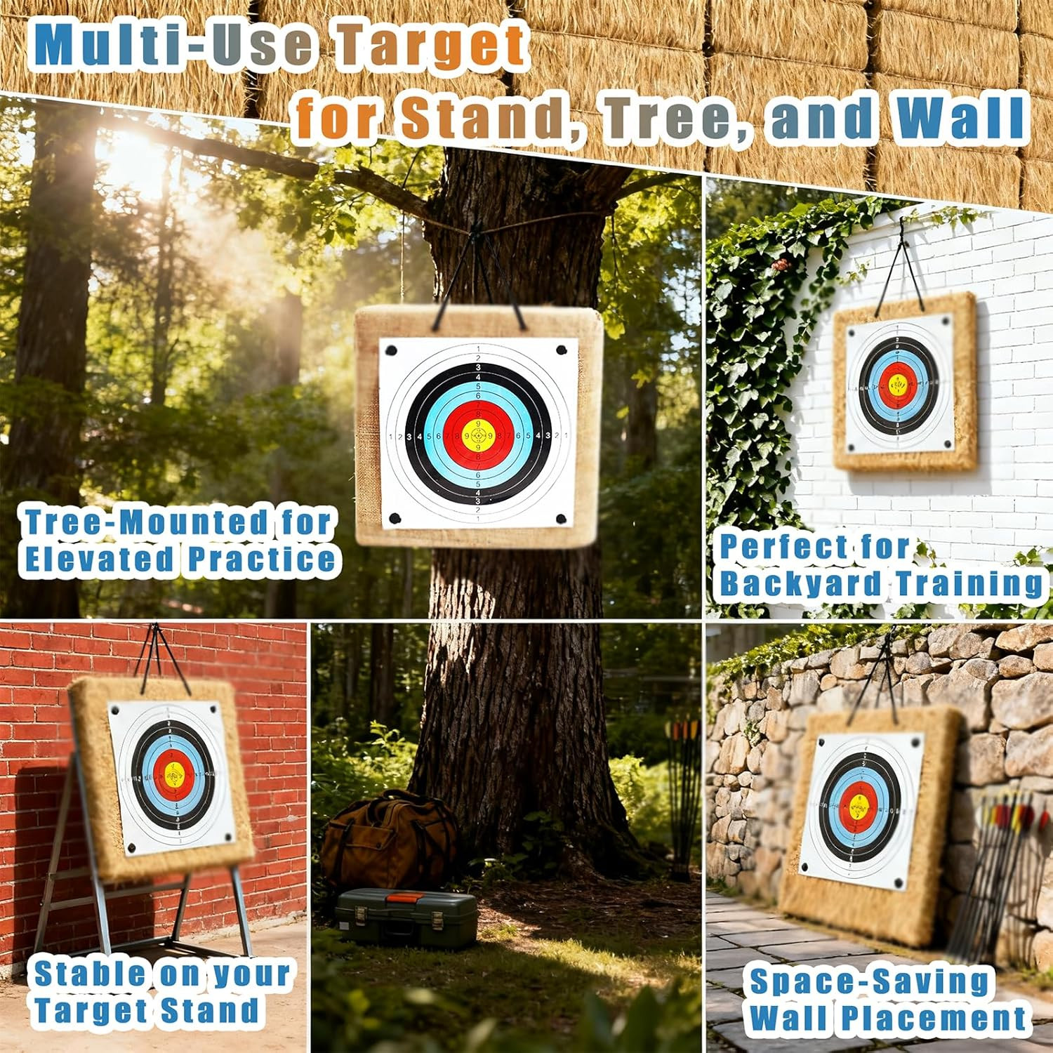 20 Inch Straw Archery Target with Handle - Bow & Arrow Target Practice Set Inclu