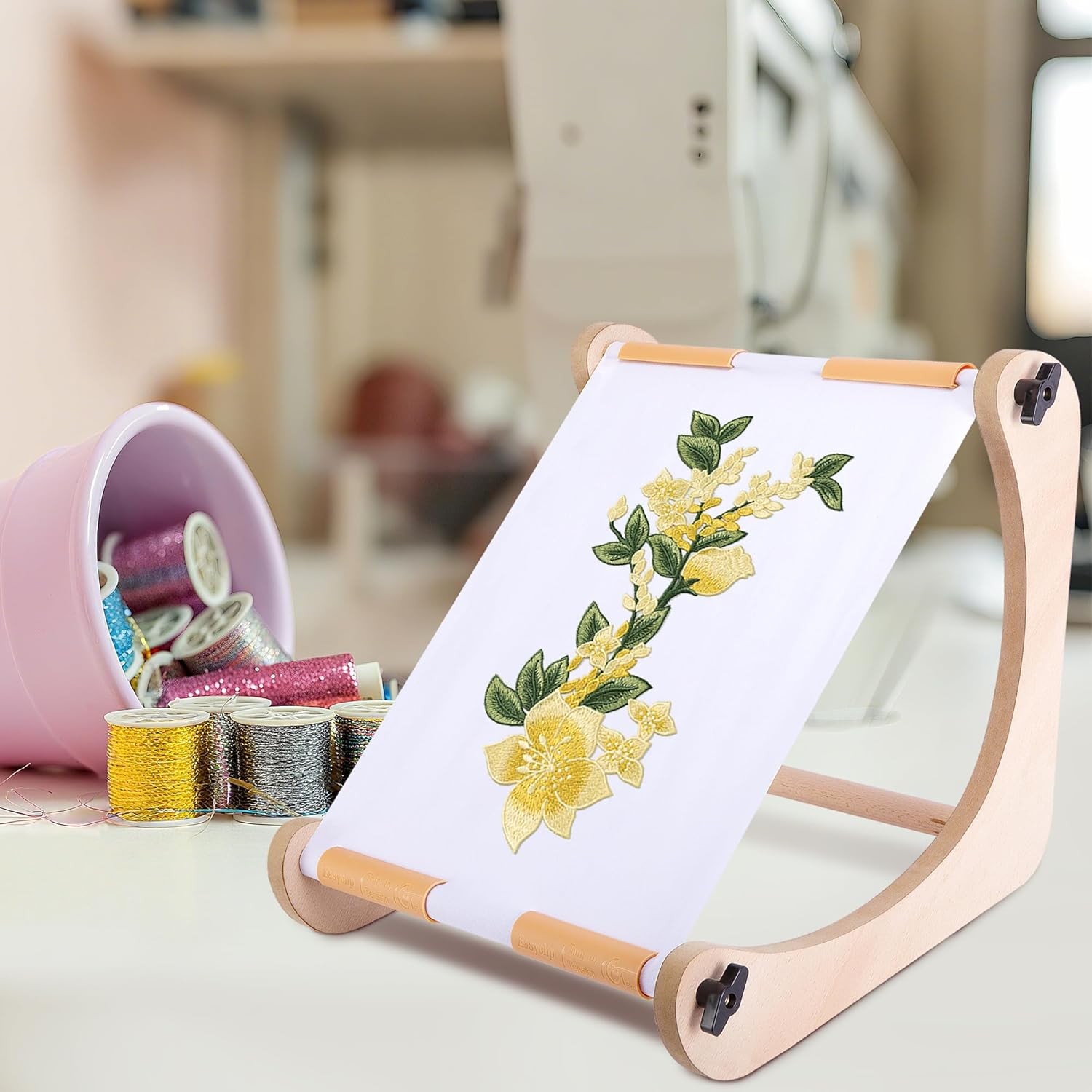 codree Adjustable Embroidery Table Stand, Wood Embroidery Hoop Holder, Hands