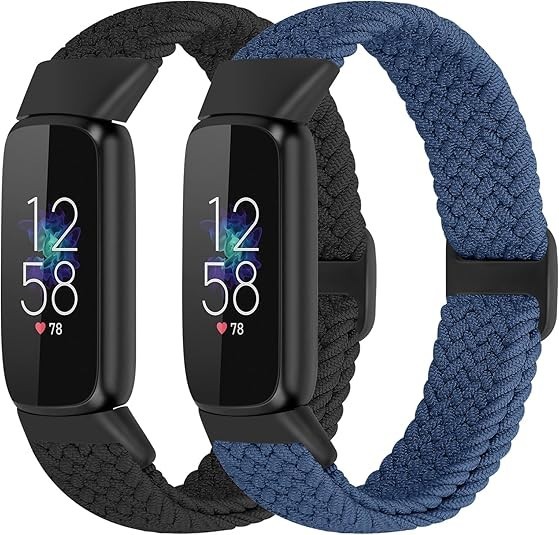 Set 2 Pack Elastic Braided Bands Compatible with Fitbit Luxe Band, Soft Ad