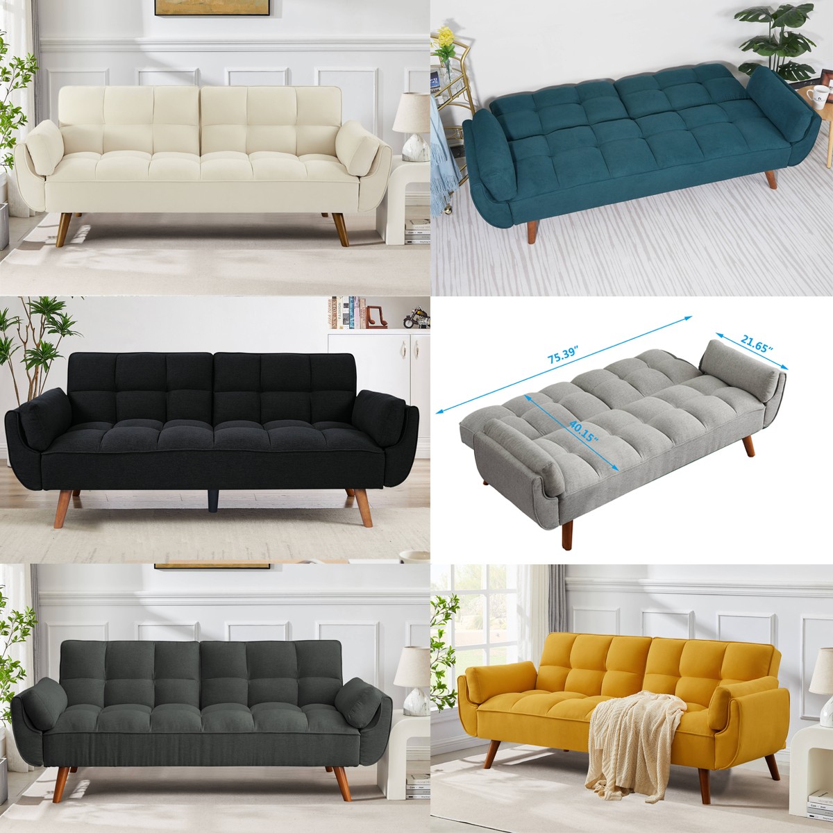 75" Convertible Sofa Bed Loveseat Adjustable Backrest Double Sleeper Wood Frame