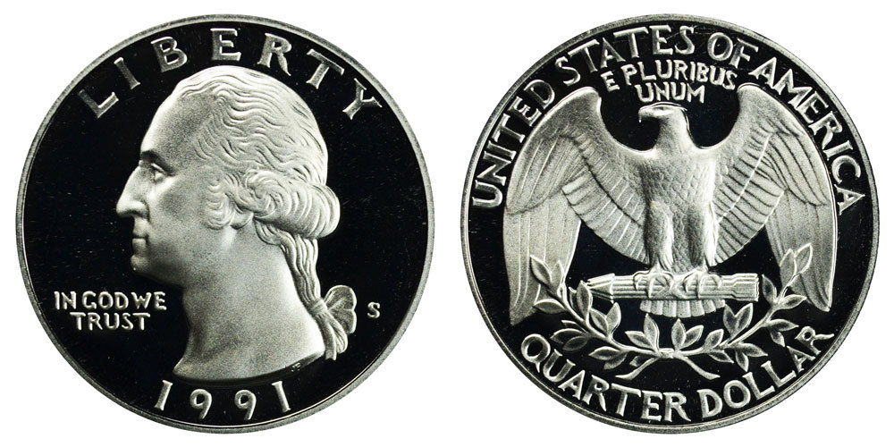 1991 S GEM BU PROOF WASHINGTON QUARTER BRILLIANT UNCIRCULATED US/PF COIN #3315