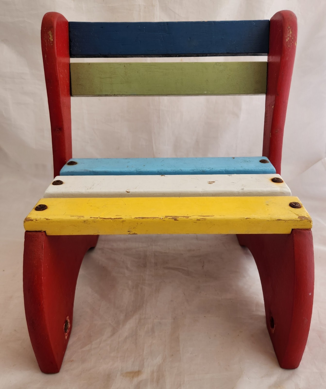 Vintage 2-in-1 Wood Convertible Chair Bench Step Stool Toddler Childs Preschool